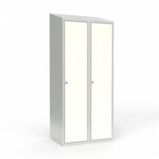 Skoleskab 2x400 Skr&aring;t tag 1 rum i h&oslash;jden Hvid laminatd&oslash;r Greb for h&aelig;ngel&aring;s