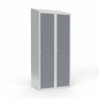 Skoleskab 2x400 Skr&aring;t tag 1 rum i h&oslash;jden Lys gr&aring; laminatd&oslash;r Greb for h&aelig;ngel&aring;s