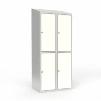 Skoleskab 2x400 Skr&aring;t tag 2 rum i h&oslash;jden Hvid laminatd&oslash;r Greb for h&aelig;ngel&aring;s