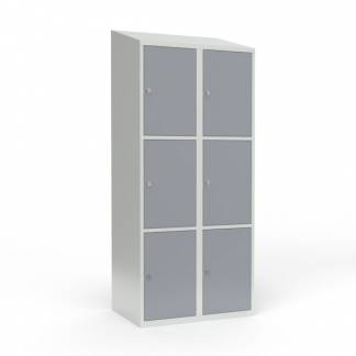 Skoleskab 2x400 Skr&aring;t tag 3 rum i h&oslash;jden Gr&aring; st&aring;ld&oslash;r Greb for h&aelig;ngel&aring;s