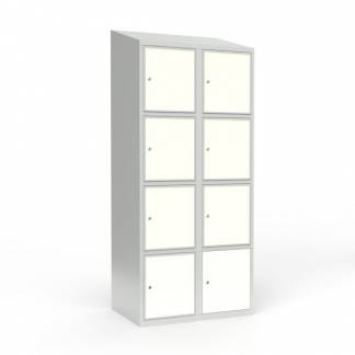 Skoleskab 2x400 Skr&aring;t tag 4 rum i h&oslash;jden Hvid laminatd&oslash;r Cylinderl&aring;s