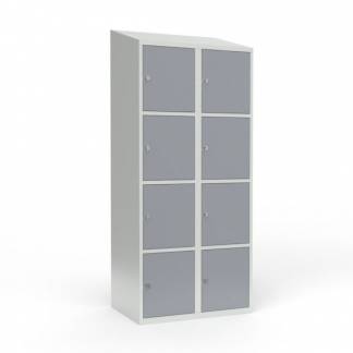 Skoleskab 2x400 Skr&aring;t tag 4 rum i h&oslash;jden Gr&aring; st&aring;ld&oslash;r Greb for h&aelig;ngel&aring;s