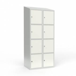 Skoleskab 2x400 Skr&aring;t tag 4 rum i h&oslash;jden Hvid st&aring;ld&oslash;r Greb for h&aelig;ngel&aring;s