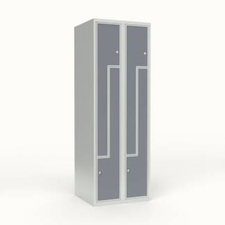 Skoleskab 2x300 Lige tag, Z-d&oslash;r Gr&aring; laminatd&oslash;r Cylinderl&aring;s