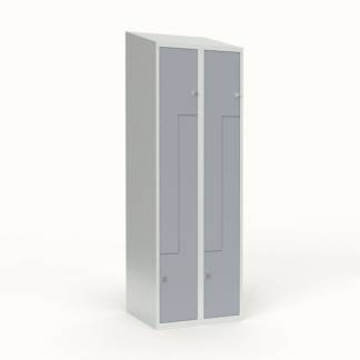 Skoleskab 2x300 Skr&aring;t tag, Z-d&oslash;r Gr&aring; st&aring;ld&oslash;r Greb for h&aelig;ngel&aring;s