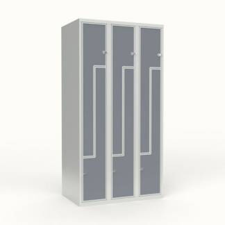 Skoleskab 3x300 Skr&aring;t tag, Z-d&oslash;r Gr&aring; laminatd&oslash;r Greb for h&aelig;ngel&aring;s