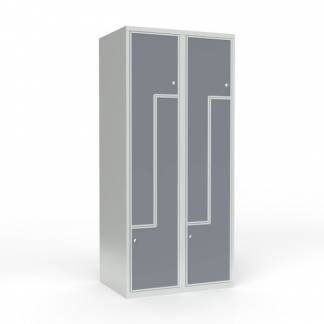 Skoleskab 2x400 Lige tag, Z-d&oslash;r Gr&aring; laminatd&oslash;r Cylinderl&aring;s