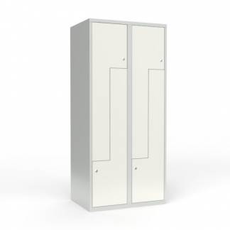 Skoleskab 2x400 Lige tag, Z-d&oslash;r Hvid st&aring;ld&oslash;r Cylinderl&aring;s