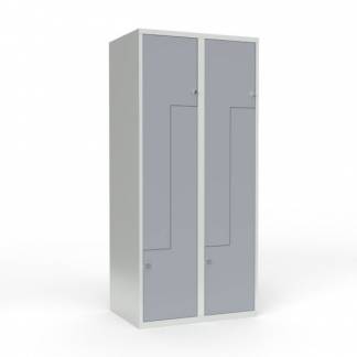 Skoleskab 2x400 Lige tag, Z-d&oslash;r Gr&aring; st&aring;ld&oslash;r Greb for h&aelig;ngel&aring;s