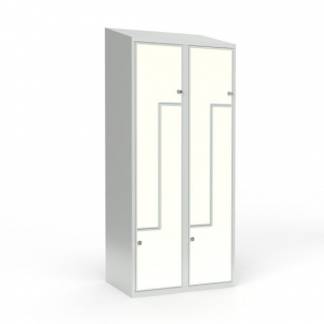 Skoleskab 2x400 Skr&aring;t tag, Z-d&oslash;r Hvid laminatd&oslash;r Greb for h&aelig;ngel&aring;s