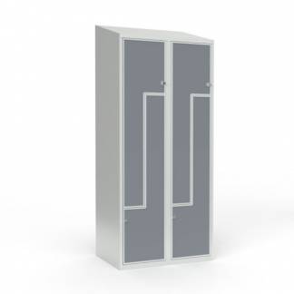 Skoleskab 2x400 Skr&aring;t tag, Z-d&oslash;r Gr&aring; laminatd&oslash;r Greb for h&aelig;ngel&aring;s