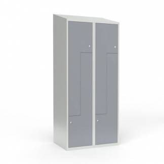 Skoleskab 2x400 Skr&aring;t tag, Z-d&oslash;r Gr&aring; st&aring;ld&oslash;r Cylinderl&aring;s