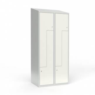 Skoleskab 2x400 Skr&aring;t tag, Z-d&oslash;r Hvid st&aring;ld&oslash;r Cylinderl&aring;s