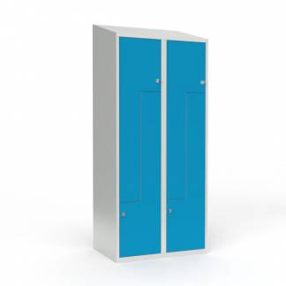 Skoleskab 2x400 Skr&aring;t tag, Z-d&oslash;r Lys bl&aring; st&aring;ld&oslash;r Greb for h&aelig;ngel&aring;s