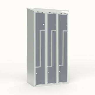 Skoleskab 3x300 Skr&aring;t tag, Z-d&oslash;r Gr&aring; laminatd&oslash;r Cylinderl&aring;s