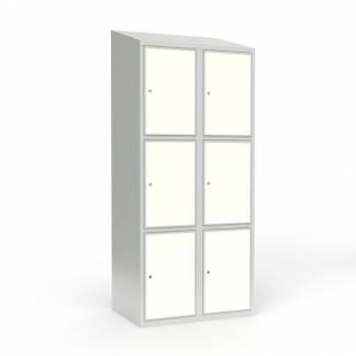 Skoleskab 2x400 Skr&aring;t tag 3 rum i h&oslash;jden Hvid laminatd&oslash;r Cylinderl&aring;s