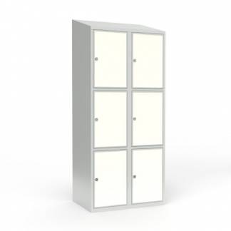 Skoleskab 2x400 Skr&aring;t tag 3 rum i h&oslash;jden Hvid laminatd&oslash;r Greb for h&aelig;ngel&aring;s