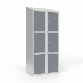 Skoleskab 2x400 Skr&aring;t tag 3 rum i h&oslash;jden Lys gr&aring; laminatd&oslash;r Greb for h&aelig;ngel&aring;s