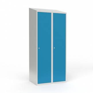 Skoleskab 2x400 Skr&aring;t tag 1 rum i h&oslash;jden Lys bl&aring;  st&aring;ld&oslash;r Cylinderl&aring;s