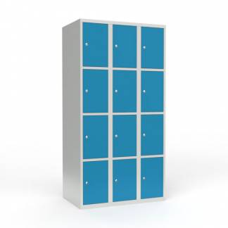 Skoleskab 3x300 Lige tag 4 rum i h&oslash;jden Lys bl&aring;  st&aring;ld&oslash;r Cylinderl&aring;s