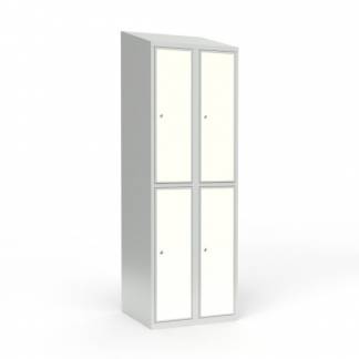 Skoleskab 2x300 Skr&aring;t tag 2 rum i h&oslash;jden Hvid laminatd&oslash;r Cylinderl&aring;s