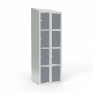 Skoleskab 2x300 Skr&aring;t tag 4 rum i h&oslash;jden Lys gr&aring; laminatd&oslash;r Cylinderl&aring;s