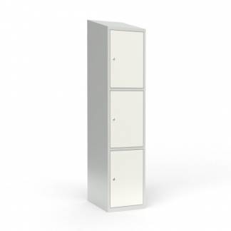 Skoleskab 1x400 Skr&aring;t tag 3 rum i h&oslash;jden Hvid st&aring;ld&oslash;r Cylinderl&aring;s