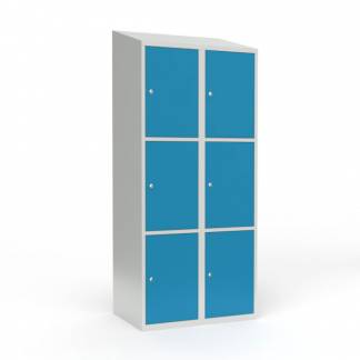 Skoleskab 2x400 Skr&aring;t tag 3 rum i h&oslash;jden Lys bl&aring;  st&aring;ld&oslash;r Cylinderl&aring;s