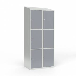 Skoleskab 2x400 Skr&aring;t tag 3 rum i h&oslash;jden Gr&aring; st&aring;ld&oslash;r Cylinderl&aring;s