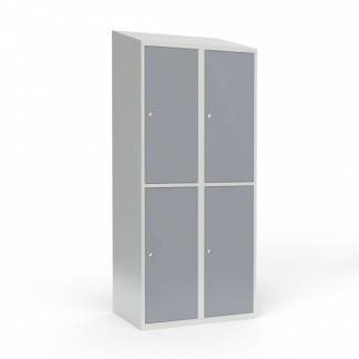 Skoleskab 2x400 Skr&aring;t tag 2 rum i h&oslash;jden Gr&aring; st&aring;ld&oslash;r Cylinderl&aring;s