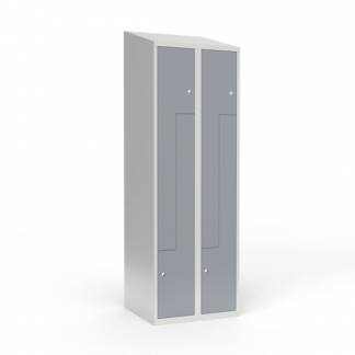 Skoleskab 2x300 Skr&aring;t tag, Z-d&oslash;r Gr&aring; st&aring;ld&oslash;r Cylinderl&aring;s