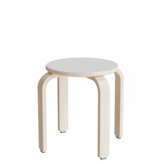 Taburet Oscar, 370 mm, s&aelig;de i lys gr&aring; laminat, stel i hvidpigmenteret birkefin&eacute;r