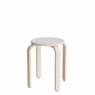 Taburet Oscar, 440 mm, s&aelig;de i lys gr&aring; laminat, stel i hvidpigmenteret birkefin&eacute;r