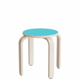 Taburet Oscar, 370 mm, s&aelig;de i turkis laminat, stel i hvidpigmenteret birkefin&eacute;r