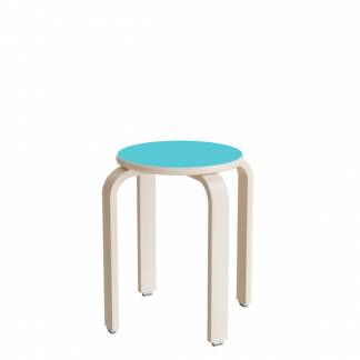 Taburet Oscar, 440 mm, s&aelig;de i turkis laminat, stel i hvidpigmenteret birkefin&eacute;r