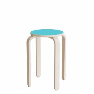 Taburet Oscar, 520 mm, s&aelig;de i turkis laminat, stel i hvidpigmenteret birkefin&eacute;r