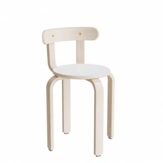 Taburet Oscar med rygl&aelig;n, 440 mm, s&aelig;de i hvid laminat, stel i hvidpigmenteret birkefin&eacute;r