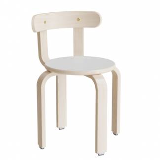 Taburet Oscar med rygl&aelig;n, 370 mm, s&aelig;de i lys gr&aring; laminat, stel i hvidpigmenteret birkefin&eacute;r