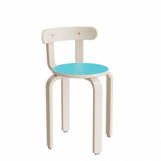Taburet Oscar med rygl&aelig;n, 440 mm, s&aelig;de i turkis laminat, stel i hvidpigmenteret birkefin&eacute;r