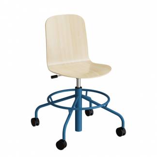 Stol ADD 5903, Fodkryds og hjul, Hvidpigmenteret eg laminat, Blåt stel