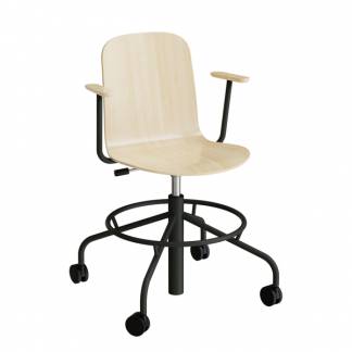 Stol ADD 5903, Fodkryds, hjul og arml&aelig;n, Hvidpigmenteret eg laminat, Sortoliven stel