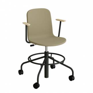 Stol ADD 5903, Fodkryds, hjul og arml&aelig;n, Helbetrukket m&oslash;rkegr&oslash;nt tekstil, Sortoliven stel