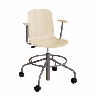 Stol ADD 5903, Fodkryds, hjul og arml&aelig;n, Hvidpigmenteret eg laminat, Gr&aring;t stel