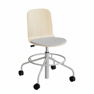 Stol ADD 5903, Fodkryds og hjul, Birk laminat, S&aelig;de med gr&aring;t tekstil, Alugr&aring;t stel