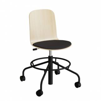 Stol ADD 5903, Fodkryds og hjul, Birk laminat, S&aelig;de sort tekstil, Sort stel