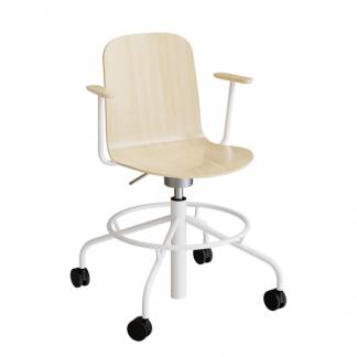 Stol ADD 5903, Fodkryds, hjul og armlæn, Birk laminat, Hvidt stel