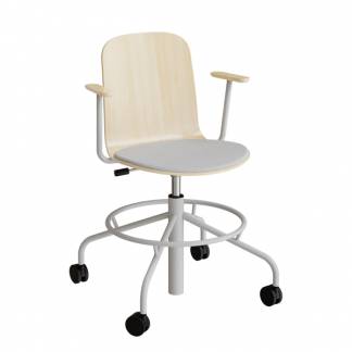 Stol ADD 5903, Fodkryds, hjul og arml&aelig;n, Birk laminat, S&aelig;de med gr&aring;t tekstil, Alugr&aring;t stel