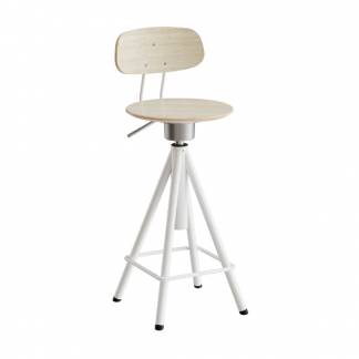 Taburet Atlas 2119, med hvidpigmenteret egelaminat, hvidt stel