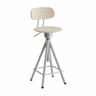 Taburet Atlas 2119, med hvidpigmenteret egelaminat, alugr&aring;t stel