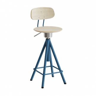 Taburet Atlas 2119, med hvidpigmenteret egelaminat, blåt stel